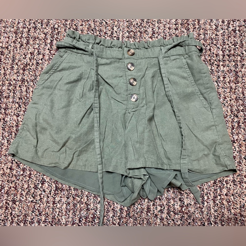 American Eagle Olive Green Paper Bag Waist Shorts